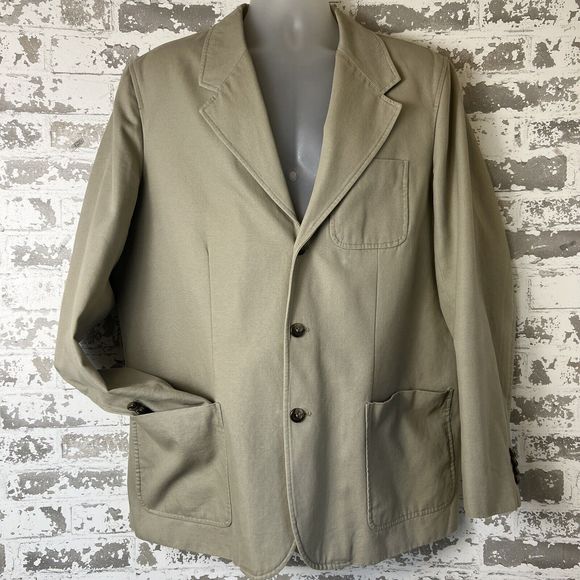 Eddie Bauer Blazer Men’s L Khaki Cotton‎ Canvas Unstructured Casual Oversized - Picture 1 of 16